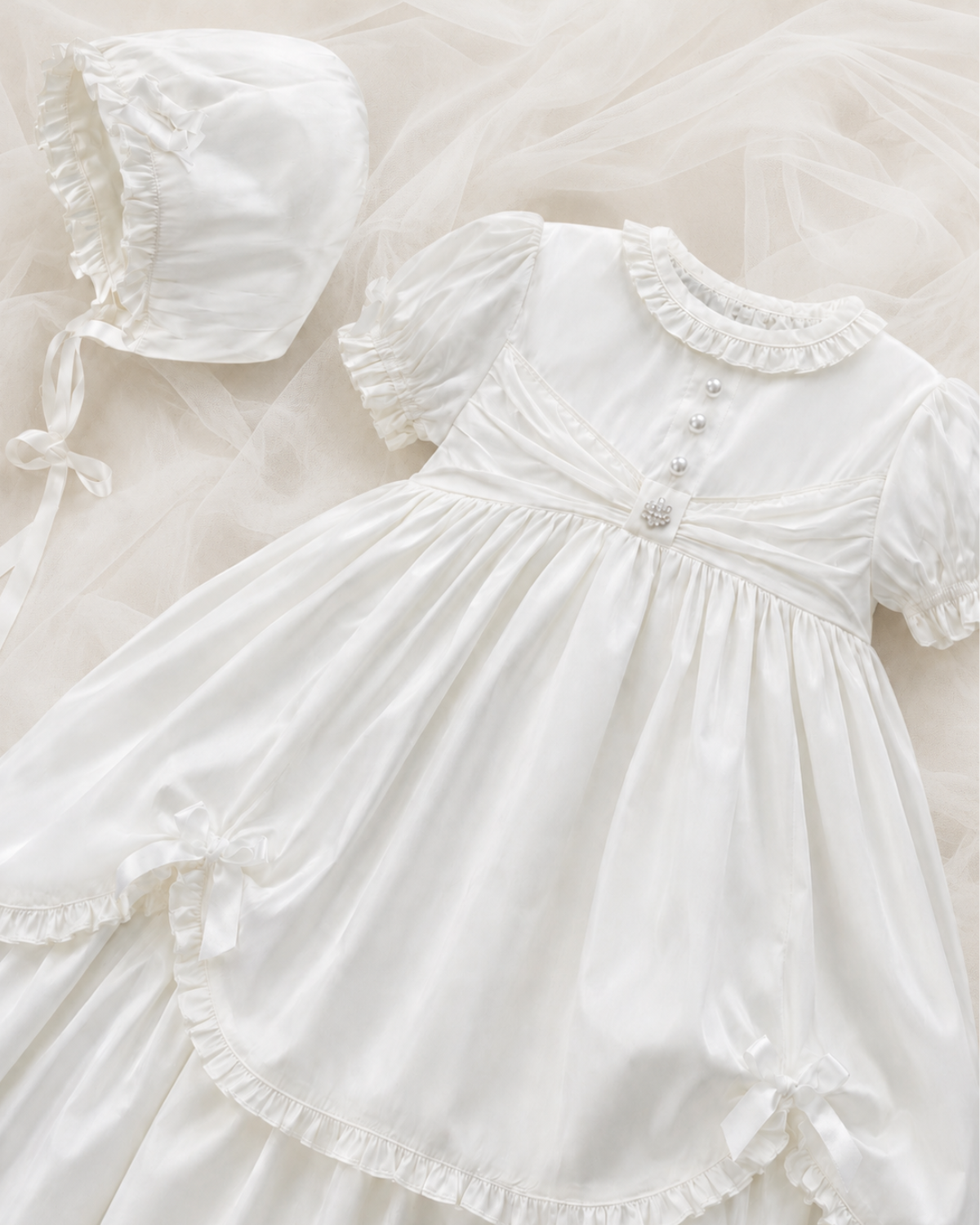 Silk Christening Robe & Bonnet - Image 3