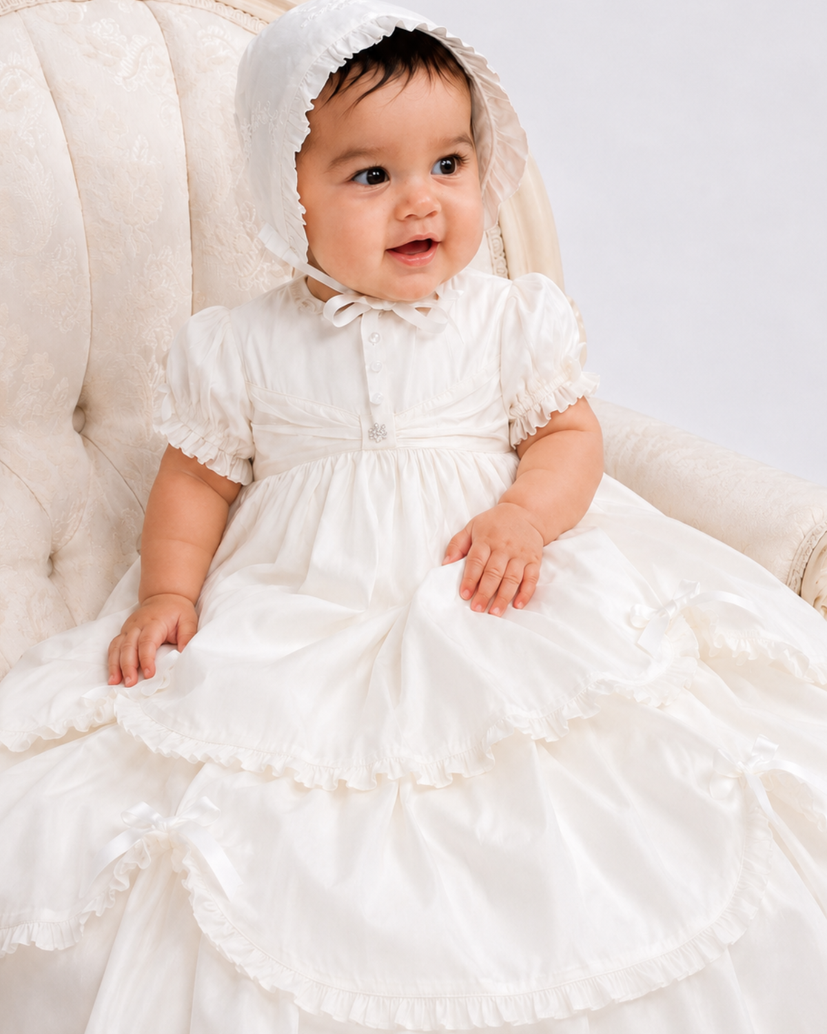 Silk Christening Robe & Bonnet - Image 2