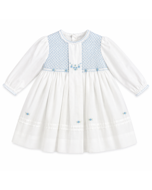 Girls Ivory & Blue Hand-Smocked Dress
