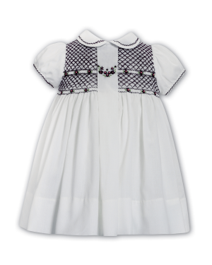 Girls Ivory & Plum Hand-Smocked Dress
