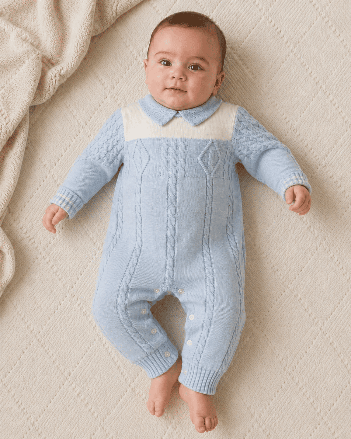 Baby Boys Knitted Blue All In One - Image 2