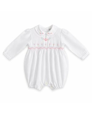 Baby White Smocked Embroidered Bubble