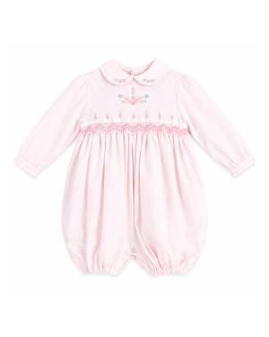 Baby Pink Smocked Embroidered Bubble