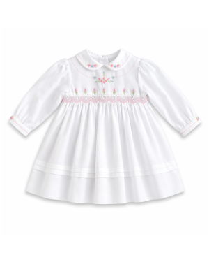 Girls White Smocked Embroidered Dress