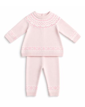 Girls Pink Fair Isle Knitted Set