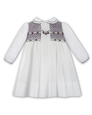 Girls Ivory and Plum Smocked Dress