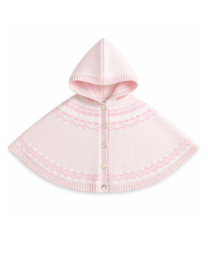 Girls Pink Fair Isle Knitted Hooded Cape