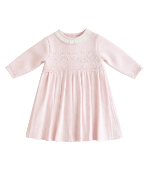 Girls Pink Pleated Knitted Dress