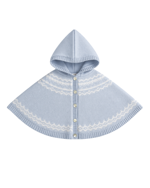 Powder Blue Fair Isle Knitted Hooded Cape
