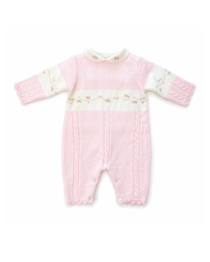 Baby Girls Pink & Ivory Knitted All In One