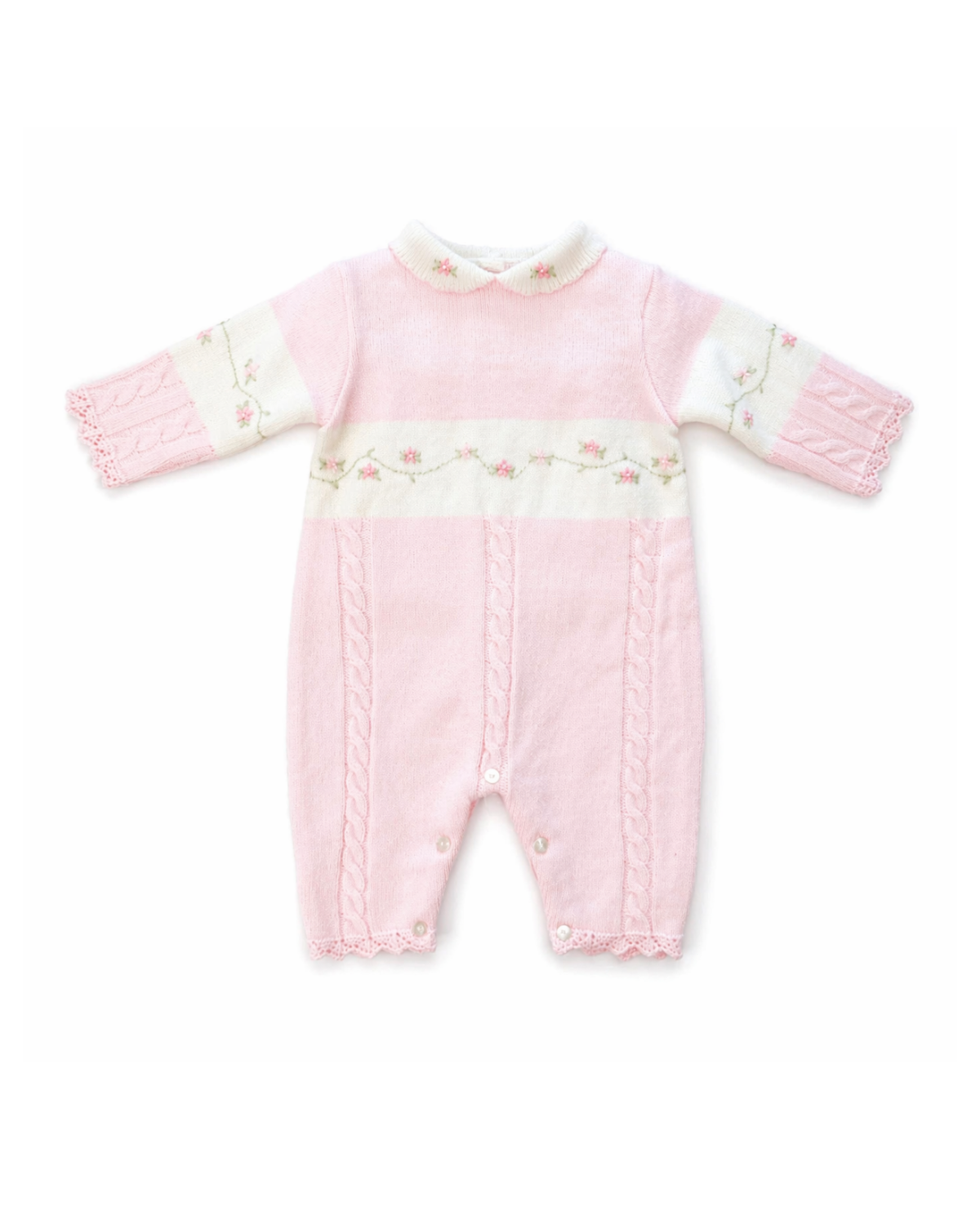 Baby Girls Pink & Ivory Knitted All In One
