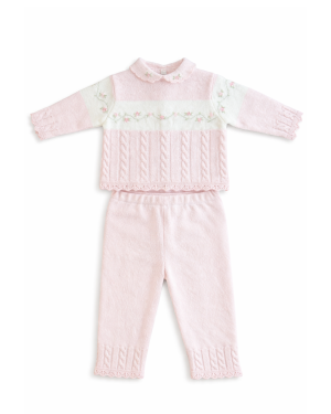 Girls Pink & Ivory Knitted Trouser Set