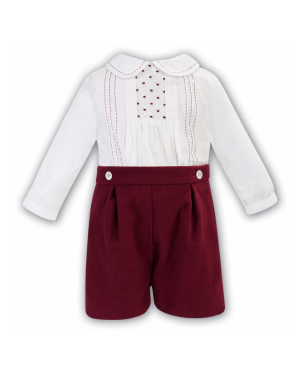 Boys Ivory & Burgundy Smocked Set