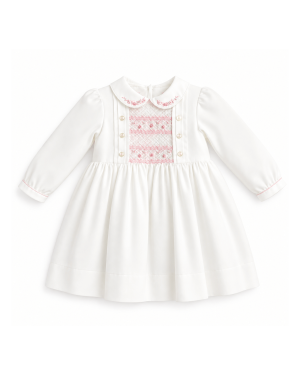 Girls Ivory & Pink Hand-Smocked Dress