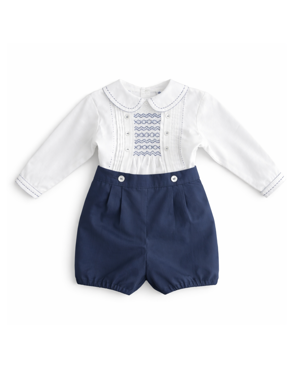 Baby Boys Ivory and Navy Smocked Set