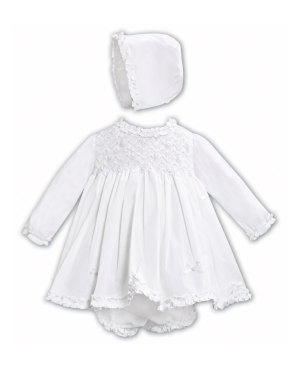 White Smocked Dress Panty & Bonnet Set