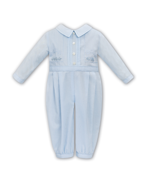 Baby Boys Blue Embroidered Romper
