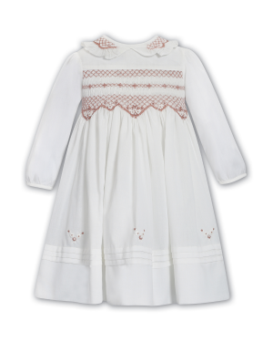 Girls Ivory Smocked Dress Rose Embroidery