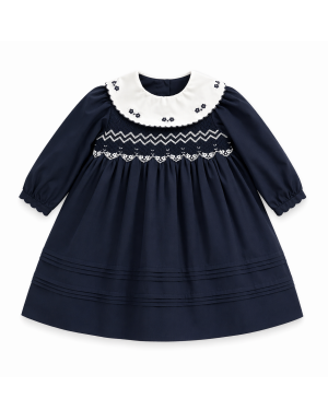 Girls Navy Hand-Smocked Dress