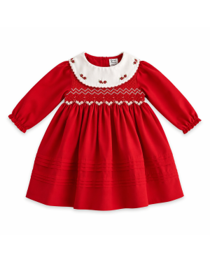 Girls Red Hand-Smocked Dress