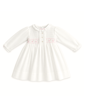 Girls Ivory & Pink Smocked Ruffle Collar Dress