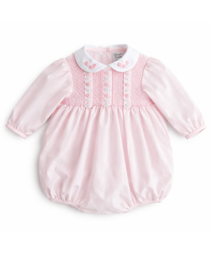 Baby Girls Pink & White Smocked Bubble