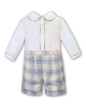 Baby Boys Blue Check Shorts and White Shirt Set
