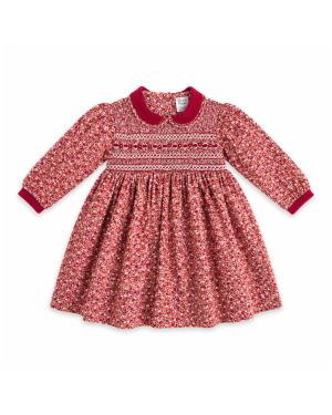 Girls Red Floral Smocked Dress