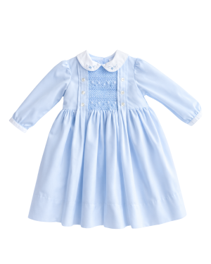 Girls Blue and White Hand-Smocked Dress
