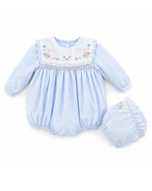 Baby Blue Smocked Bubble and Bonnet