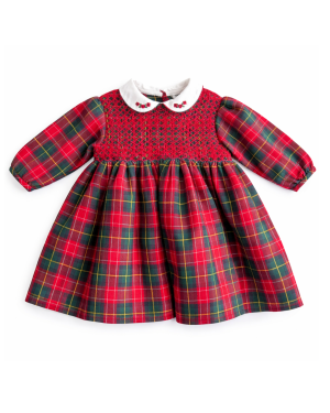 Girls Red Tartan Smocked Dress