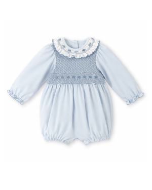 Baby Girls Powder Blue Smocked Bubble