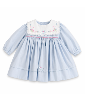 Girls Blue Embroidered Smocked Dress