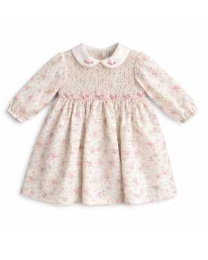 Girls Ivory Floral Smocked Dress