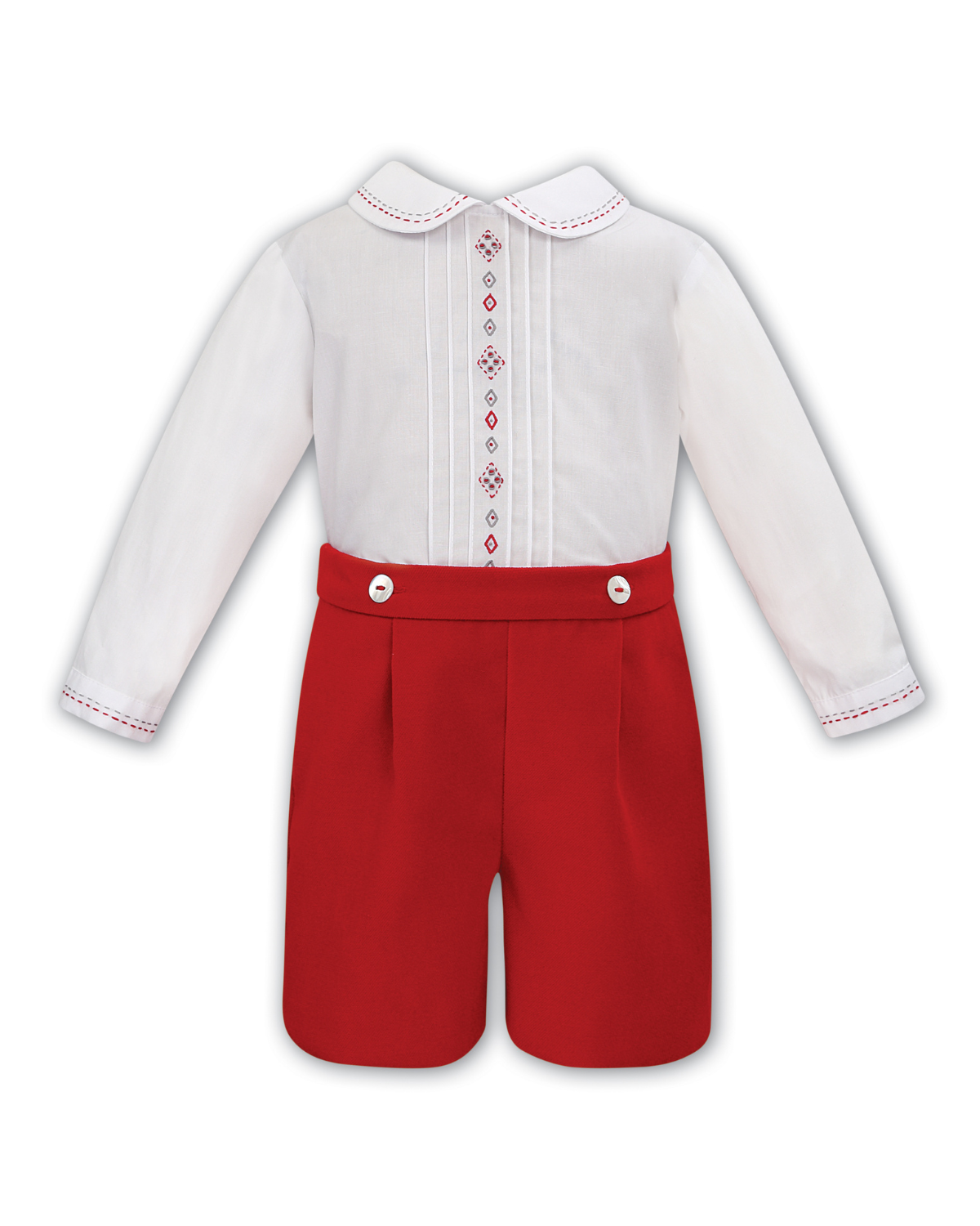 Boys Red & White Embroidered Shirt and Short Set