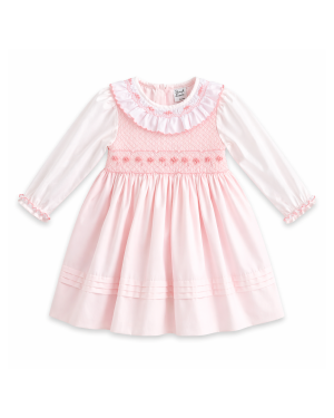 Girls Pink Smocked Ruffle Collar Dress