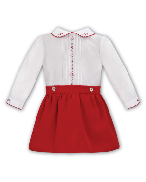 Girls Red & White Embroidered Blouse and Skirt Set