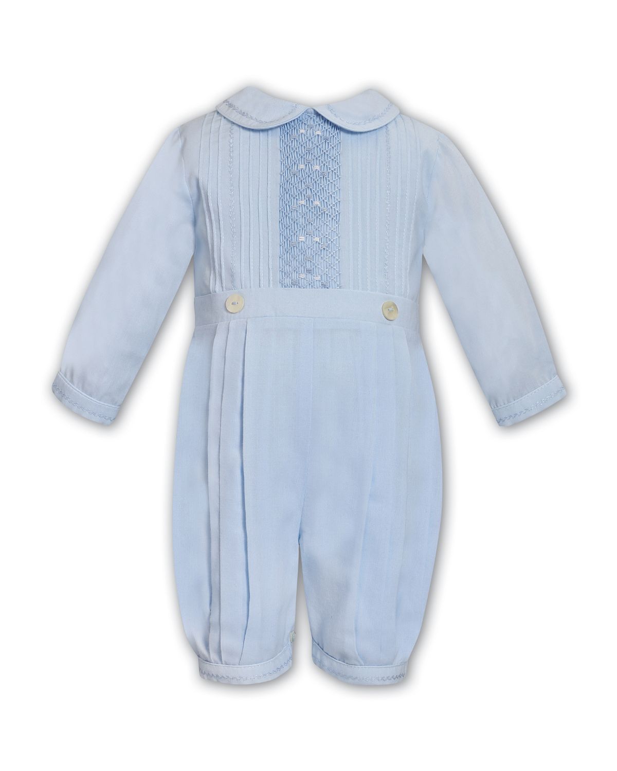 Baby Boys Pale Blue Smocked Romper