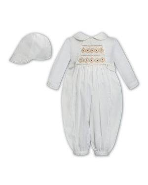 Boys Ivory & Gold Smocked Romper
