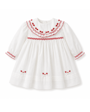 Girls Ivory & Red Hand-Embroidered Dress