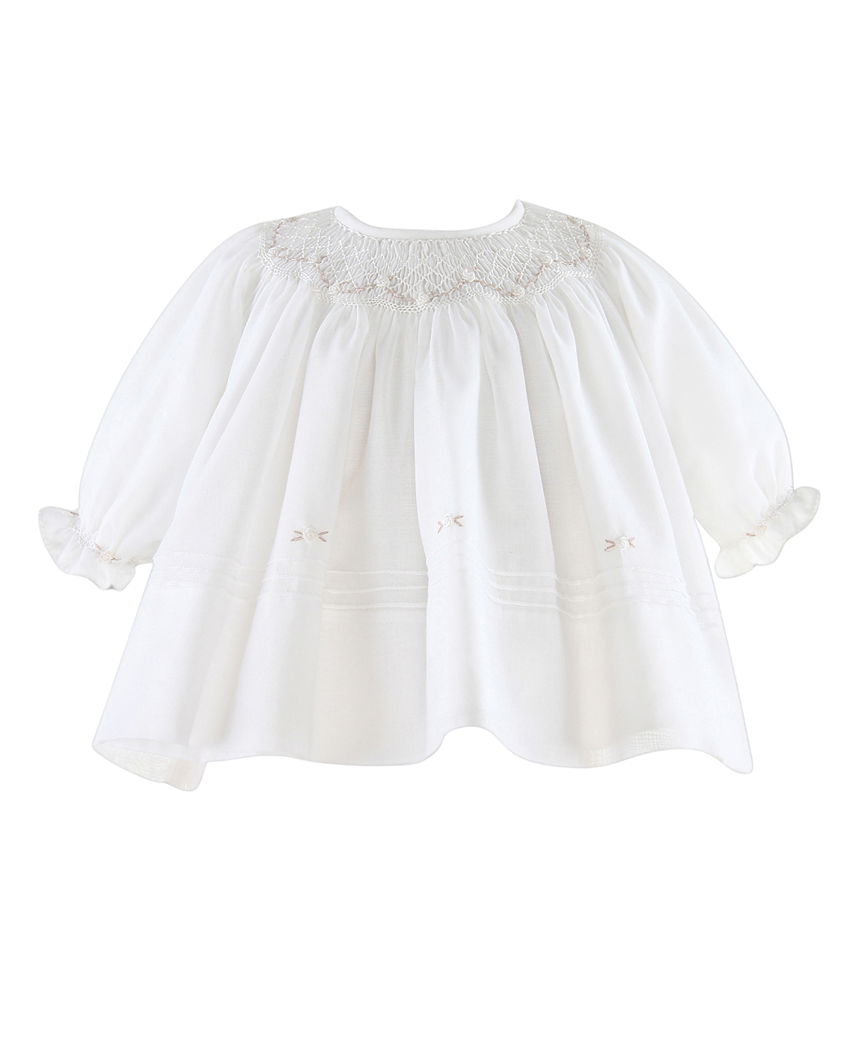 Baby Girls Ivory & Beige Smocked Dress