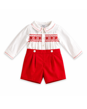 Boys Ivory & Red Hand-Smocked Set
