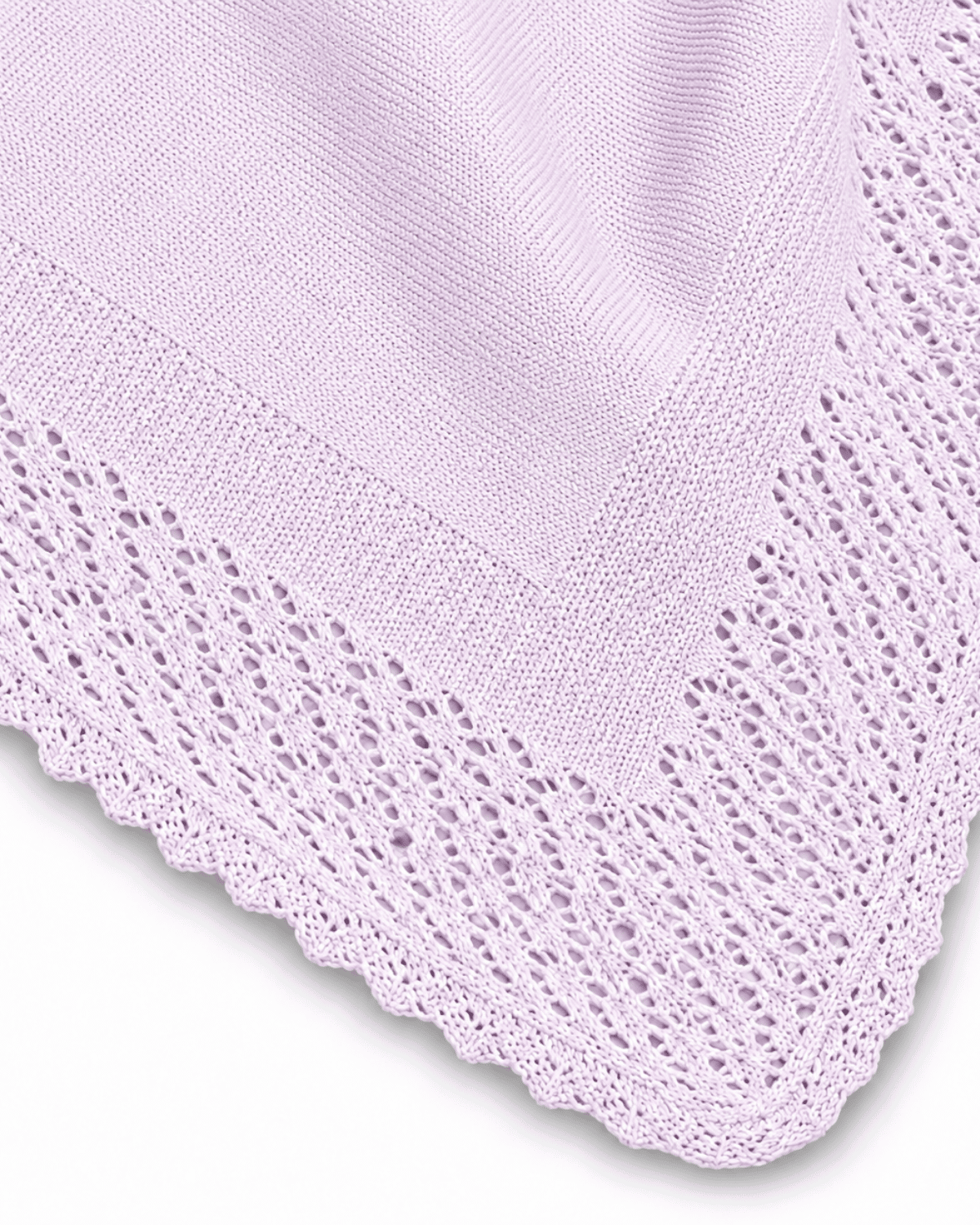 Lilac Knitted Baby Blanket with Delicate Lace Border - Image 2