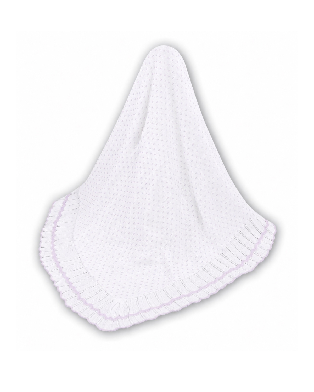 White & Lilac Knitted Baby Shawl with Scalloped Trim