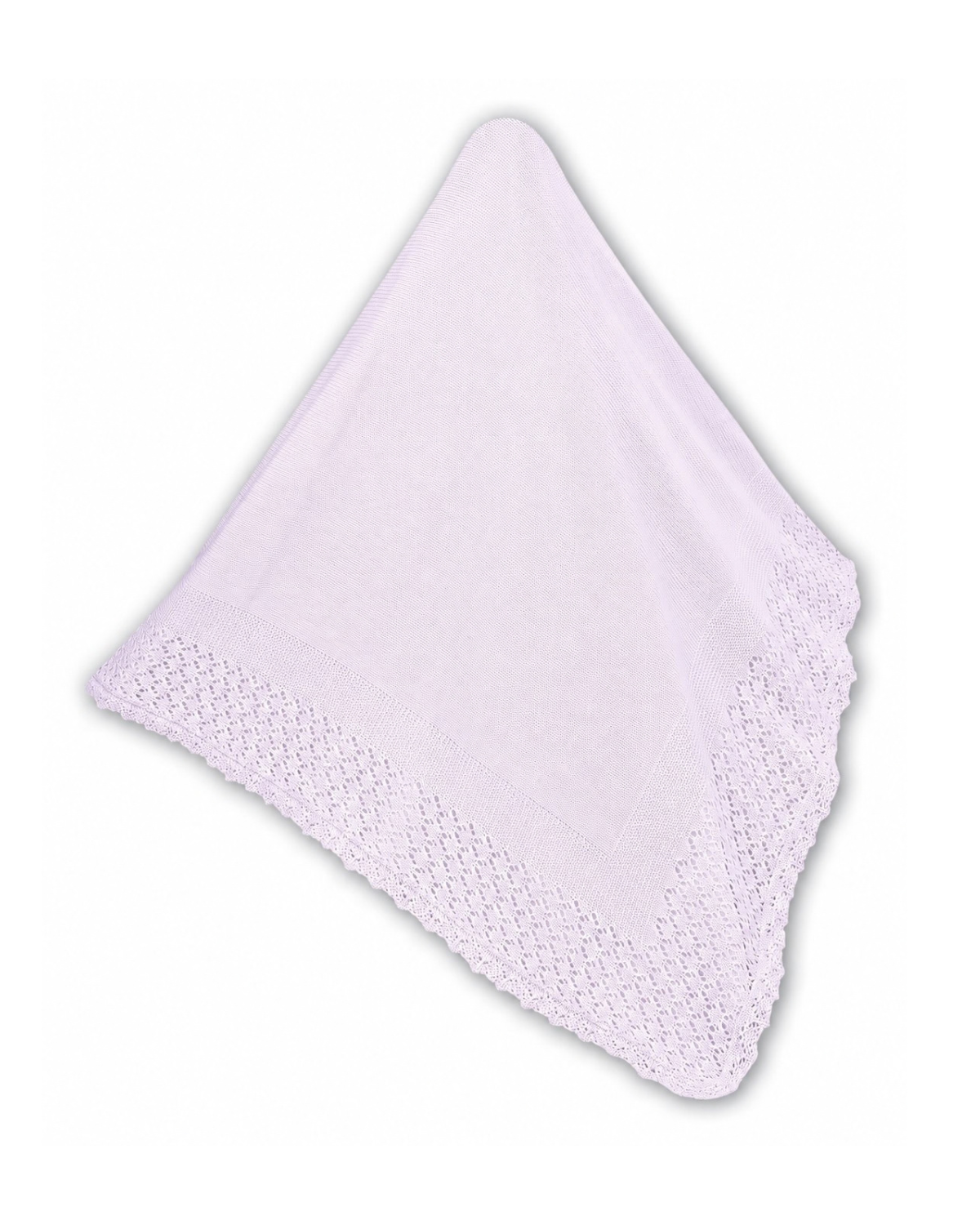 Lilac Knitted Baby Blanket with Delicate Lace Border
