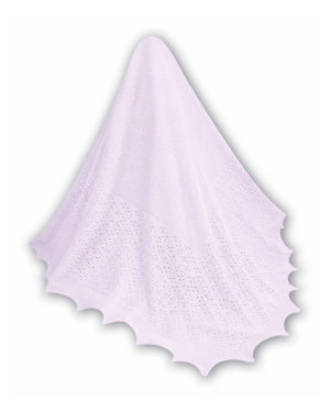 Lilac Knitted Baby Shawl with Scalloped Lace Border