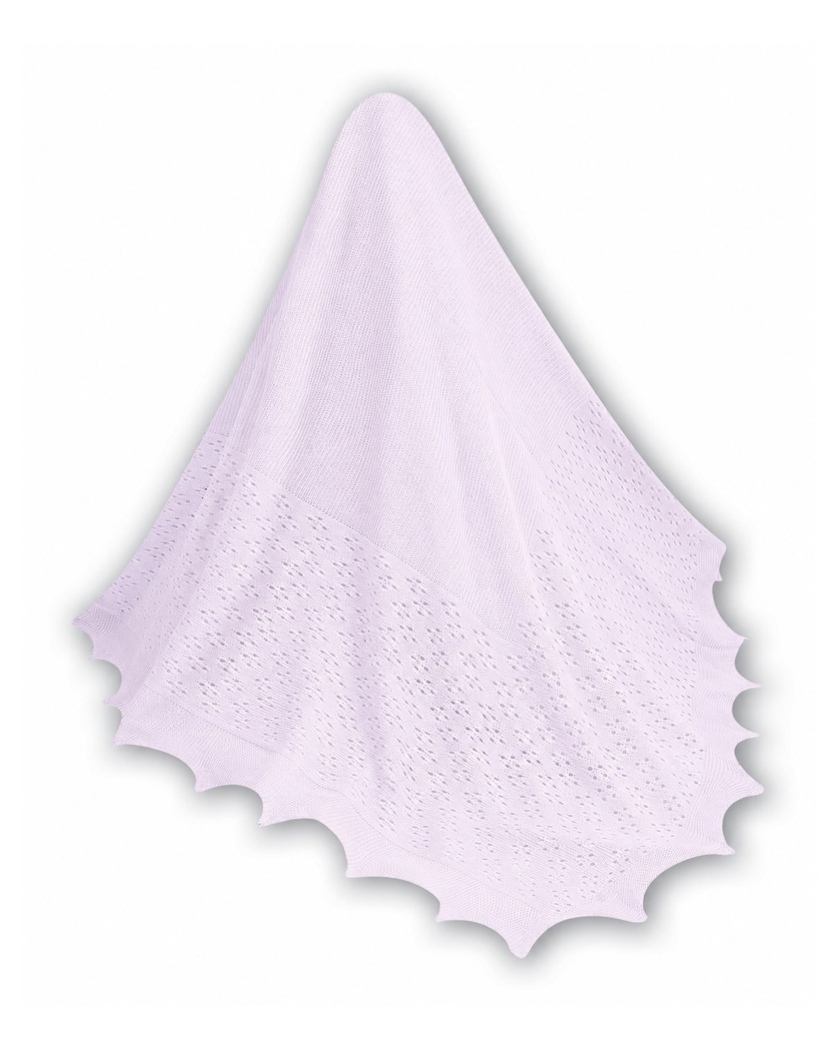 Lilac Knitted Baby Shawl with Scalloped Lace Border