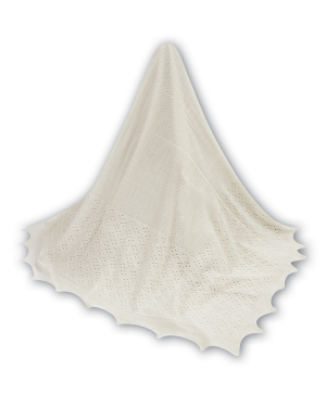 Cream Knitted Baby Shawl with Scalloped Lace Border