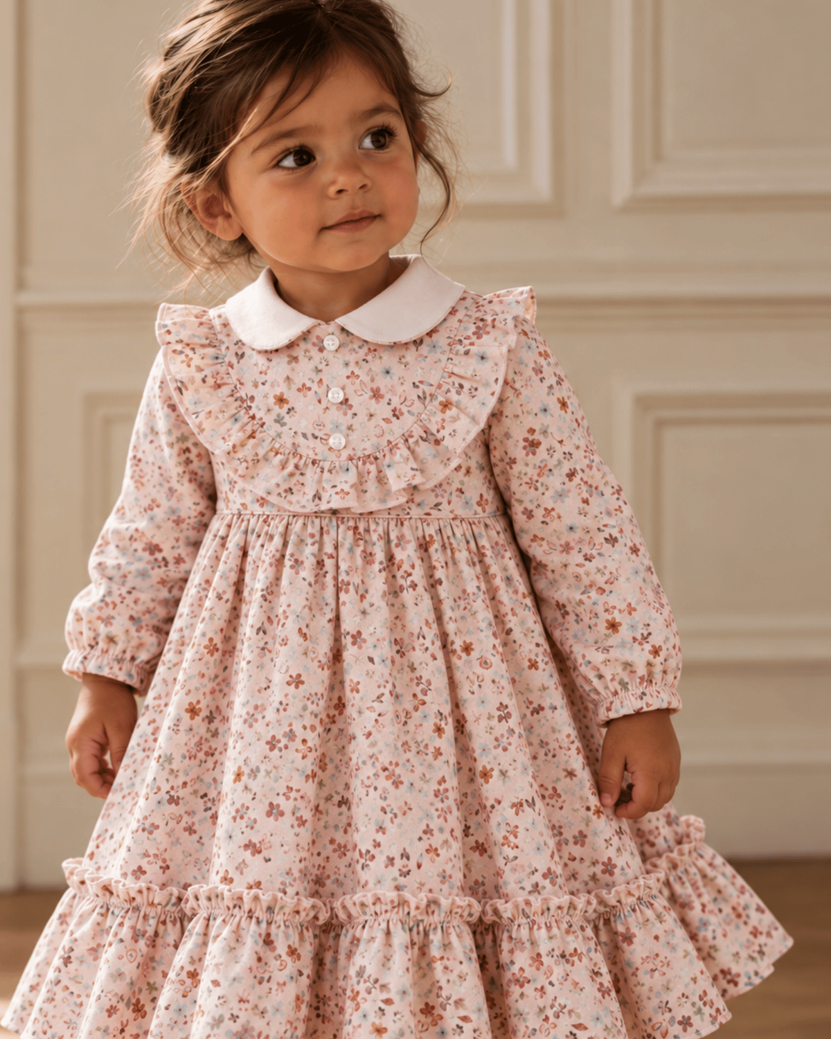 Girls Peach Floral Dress - Image 2